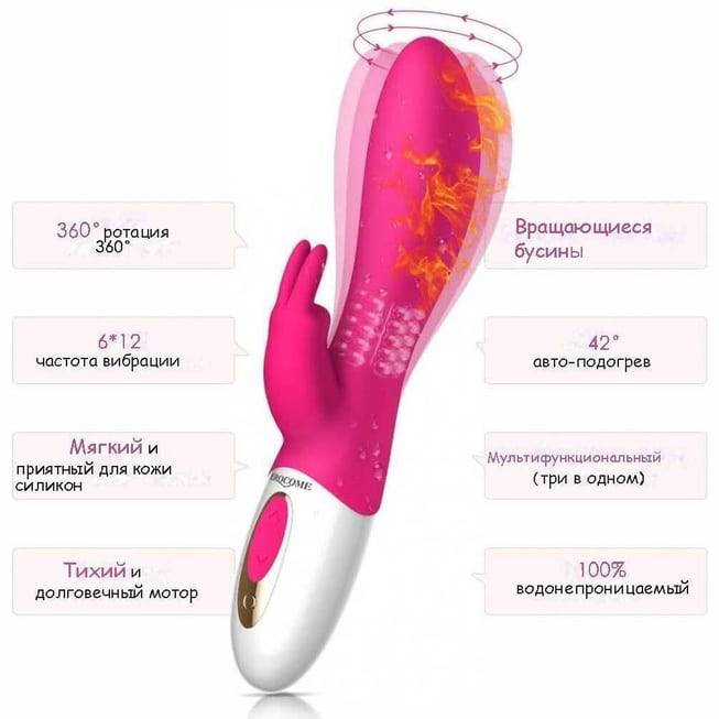 Vibrator Erocome Hydra Thỏ Rung Xoay Sưởi Hồng 21.5cm