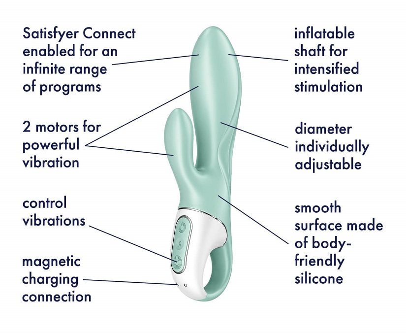 Satisfyer Air Pump Bunny 5 Xanh Bơm Rung Thỏ Đỉnh