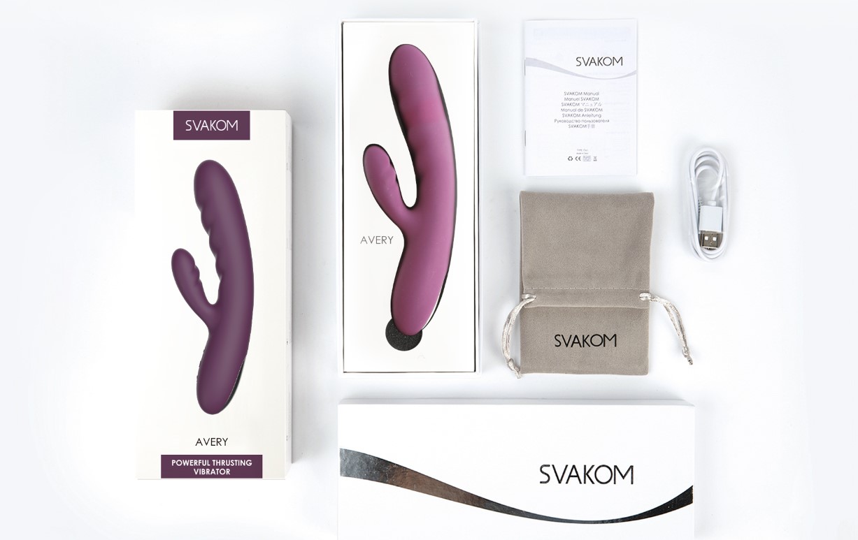 SVAKOM Avery Rabbit Thru Thrusting Vibrator Pink Purple G-Spot Orgasm