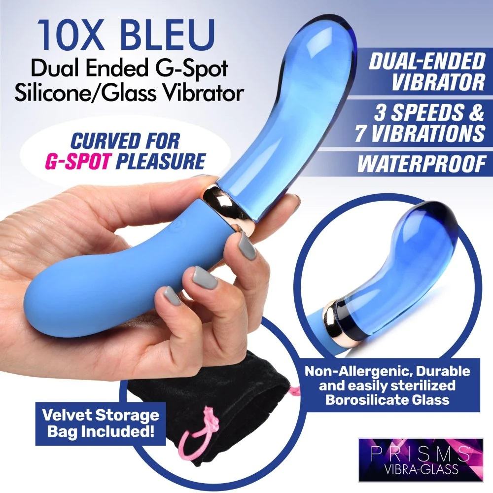 Prisms Glass G-spot đầu đôi xanh rung khoái lạc Mỹ cao cấp