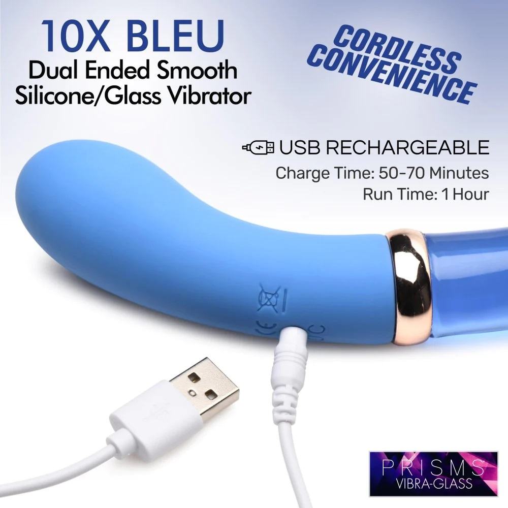 Prisms Glass G-spot đầu đôi xanh rung khoái lạc Mỹ cao cấp
