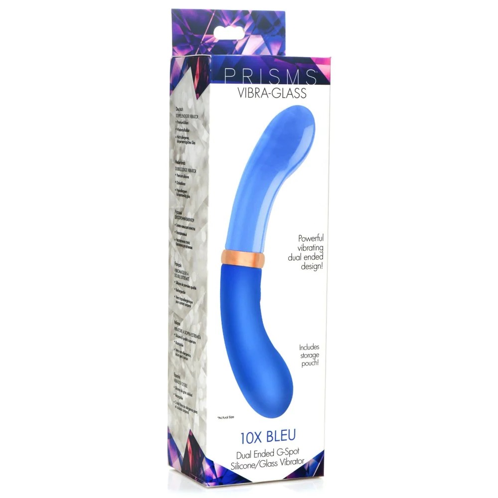 Prisms Glass G-spot đầu đôi xanh rung khoái lạc Mỹ cao cấp
