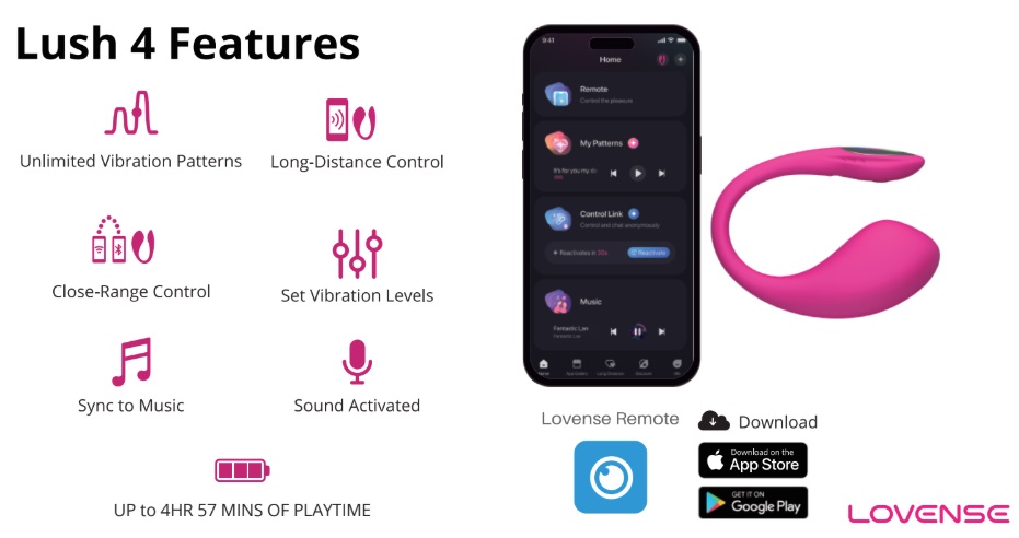 Lovense Lush 4 G-spot rung app remote LED đa chế độ siêu mạnh