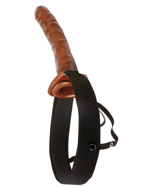 10 Inch Chocolate Hollow Strap On Nâu Đậm Rung 