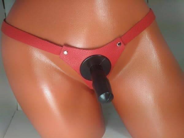 BDSM Arsenal Red Leather Spike Panties Adjustable Strap-On Kinky Play 