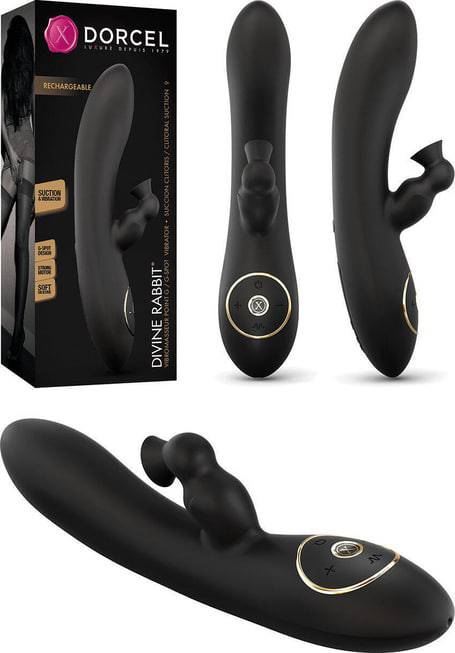 Dorcel Divine Rabbit Hút Clit Đen 20cm Orgasm Kép Đỉnh