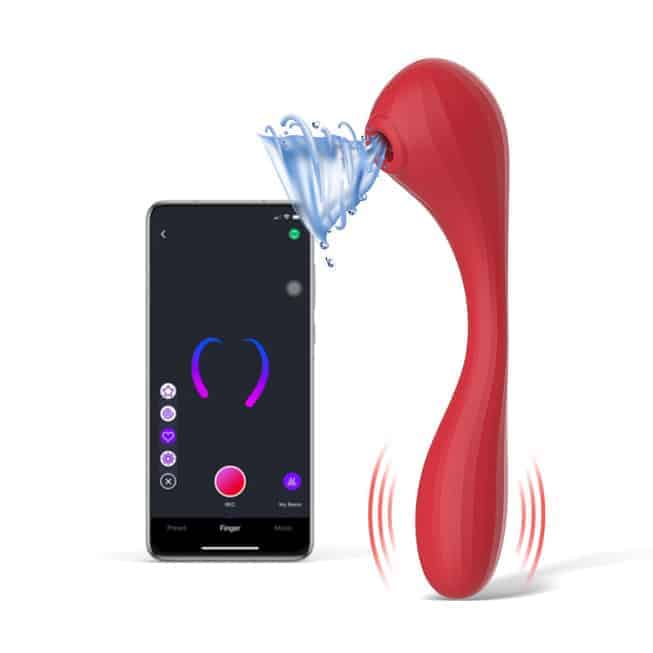 Dildo đôi Magic Motion Bobi đỏ 20.5cm hút chân không app